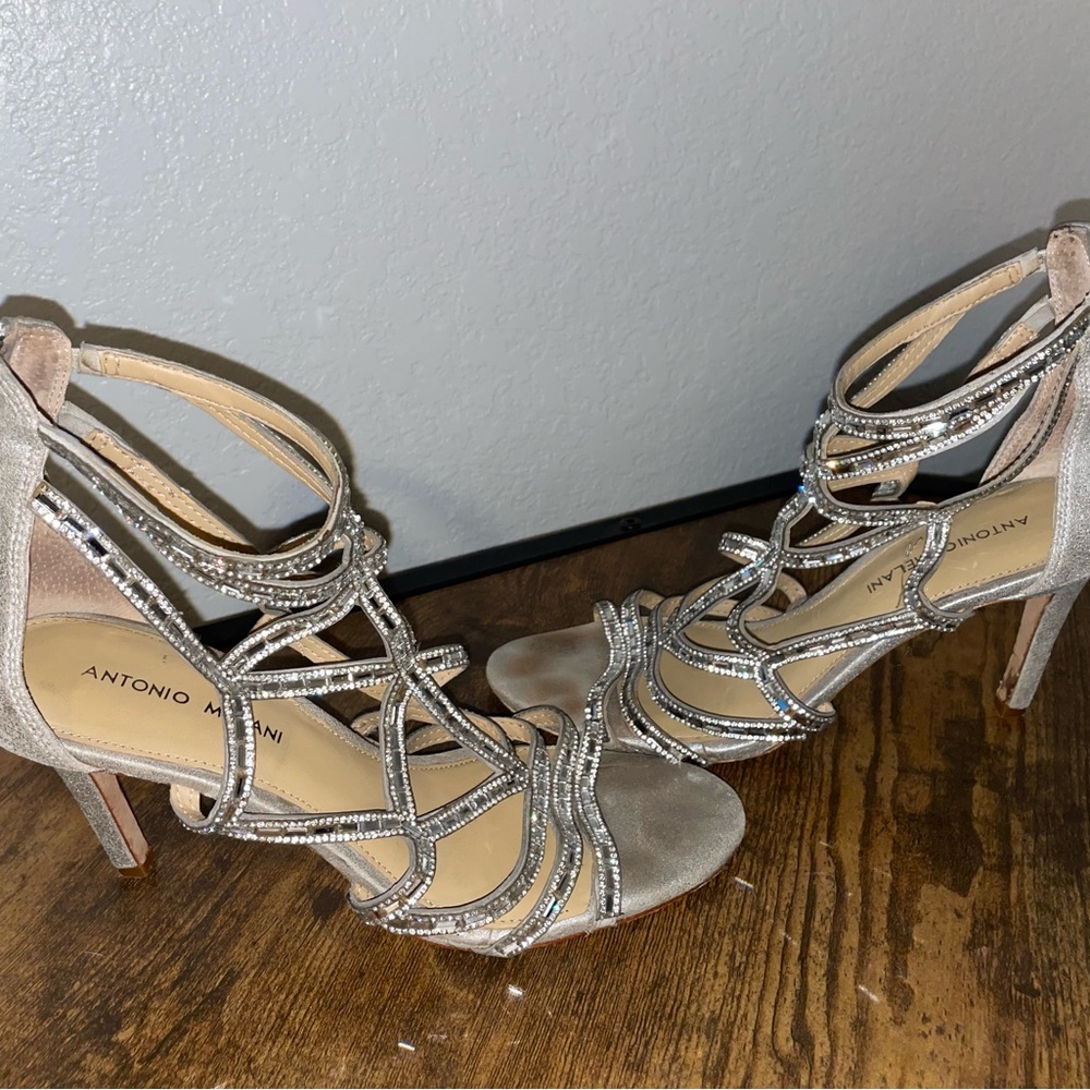 Antonio Melani Gladiator Silver Sparkle Heels